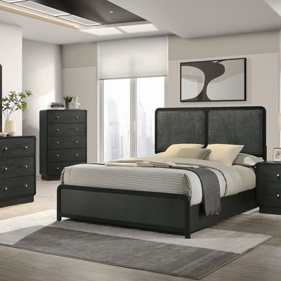 Burton Black Upholstered Queen Bed