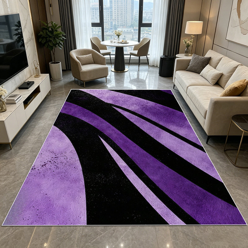 1PC Purple and Black Abstract Swirl Striped area rugs for Living Room, Soft and Comfortable, Suitable for all seasons, easy-to-maintain, machine washable Indoor floor mat, Under Table Farmhouse suitable for Dining Table, Coffee Table, Bedroom,