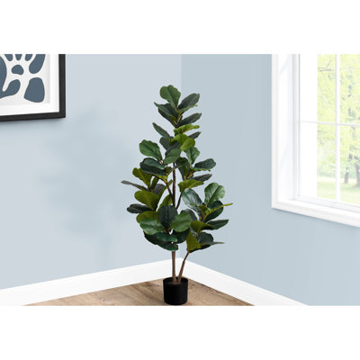 Artificial 49" Fiddle Plant - Indoor Decoration With Leaves In Black Tall Decorative Potted Pot