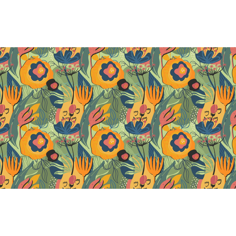 Murale abstraite Surat Peel & Stick - motif floral moderne, L 108 po x l 120 po