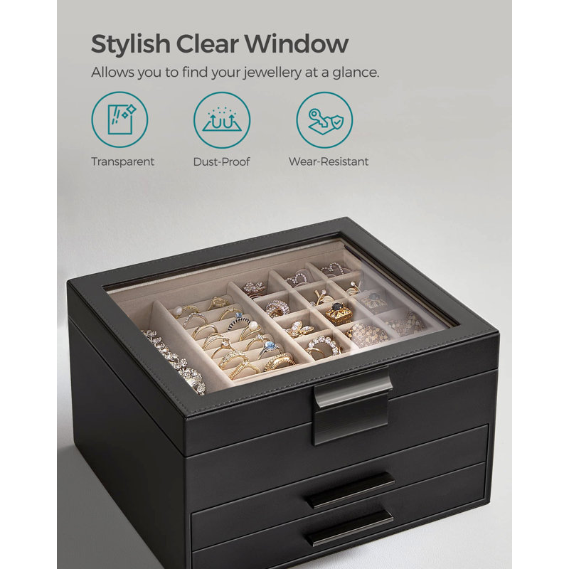 Wood Jewellery Box, Black/Silver