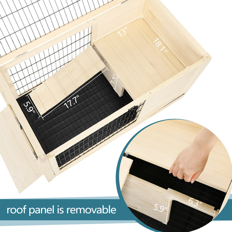 Cage à lapin en bois avec plateau en plastique, intérieur spacieux, fuites, entrées multiples, assemblage rapide d'une maison naine, sans effort