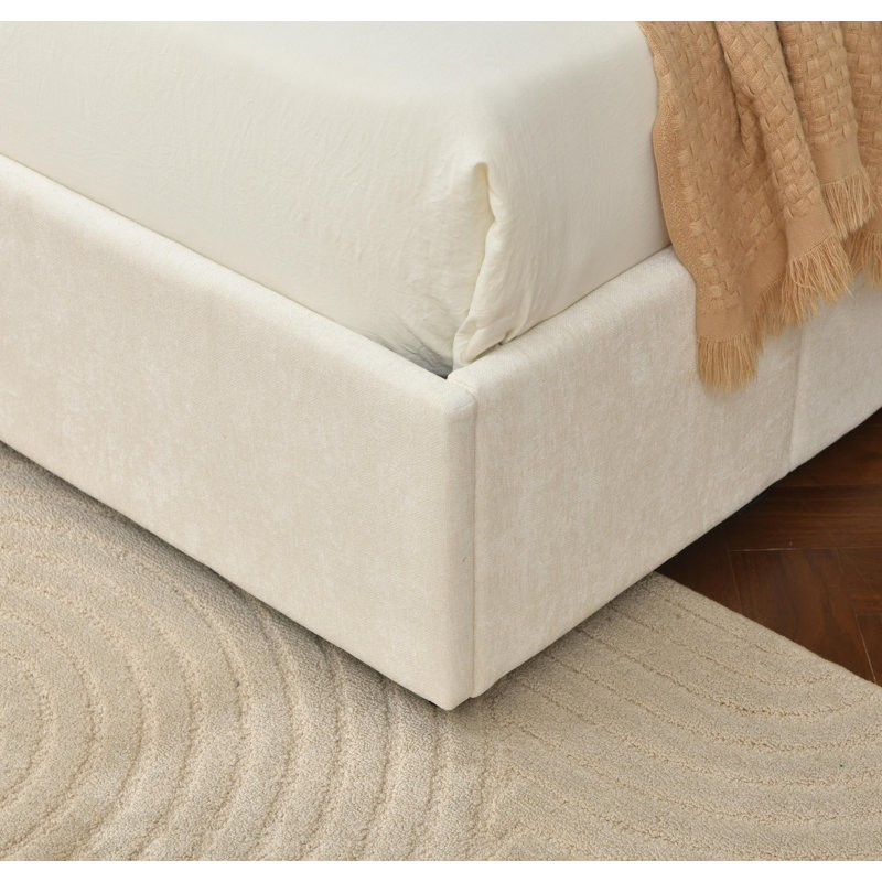 Lit plateforme tapissier avec rangement et tiroirs, Crème, crème, Grand
