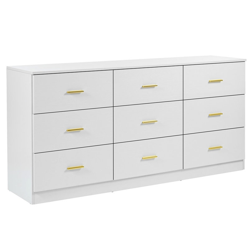 Contemporain, 9 tiroirs, commode, chambre à coucher, placards, finition brillante, matériau, spécification imperméable lisse, blanc antique, texture, surface, aménagement du salon