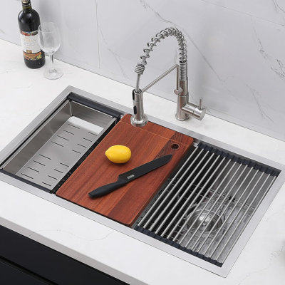 33X19" Stainless Steel Double Bowl Undermount Kitchen Sink With Cutting Board