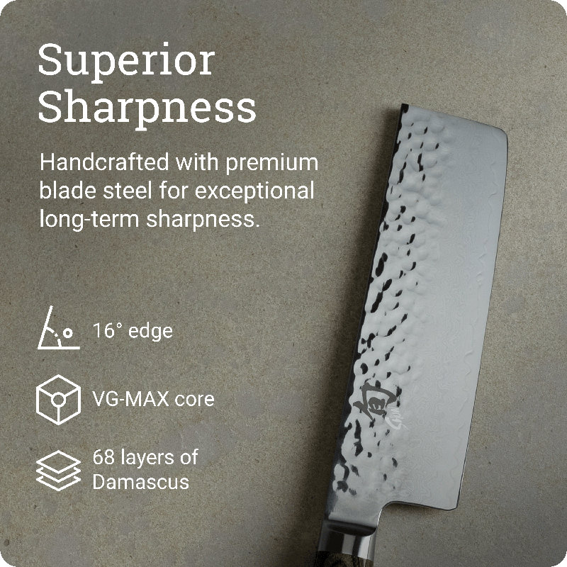Shun Premier 5.5" Nakiri Knife, Handcrafted Japanese Vegetable Knife, VG-MAX Core with Damascus Stainless Steel Cladding, Pakkawood Handle, Slicing Tool for Professional and Home Chefs