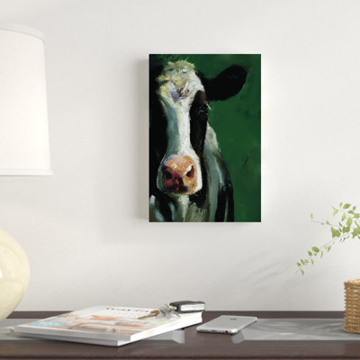 Vache sur fond vert - reproduction d'art sur toile tendue