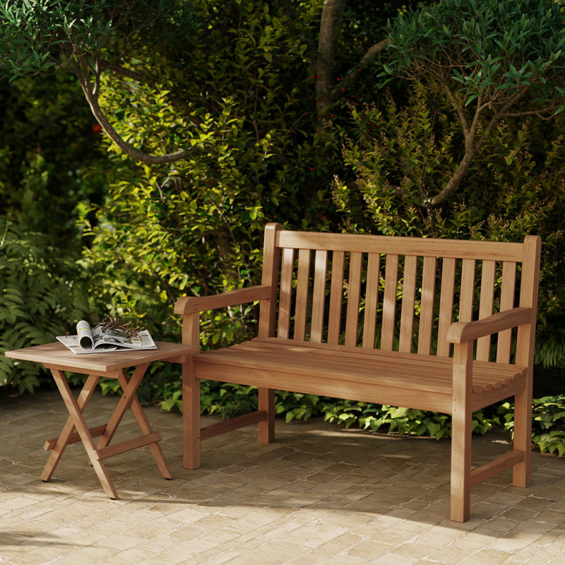 Ensemble de conversation d'extérieur en teck pour 2 personnes avec table carrée pliante, Square Folding Table + 1 Teak Bench