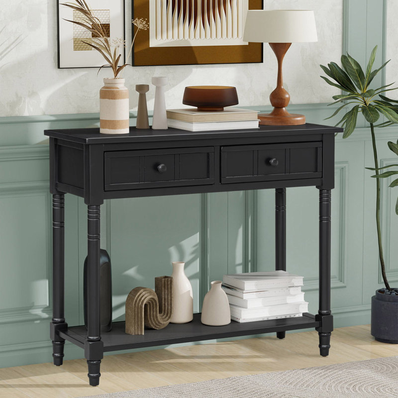 Colynn 35.5'' Traditional Design Console Table With Drawers, Black