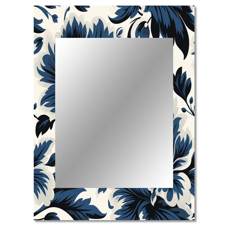 Blue And White Damask Euphony - Damask Mirror Wall Decor, 40" x 30"