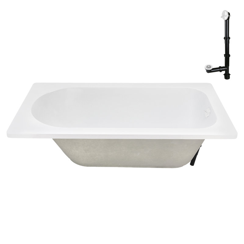 72" x 36" Acrylic Soaking Drop-In Bathtub, Drain Included, Glossy White