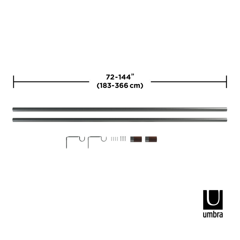 Gun Metal Adjustable Curtain Rod with Wooden Finials