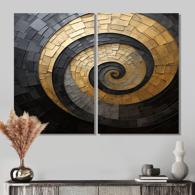 Or noir, minimalisme, spirales, poteries - grandes spirales abstraites, impressions sur toile