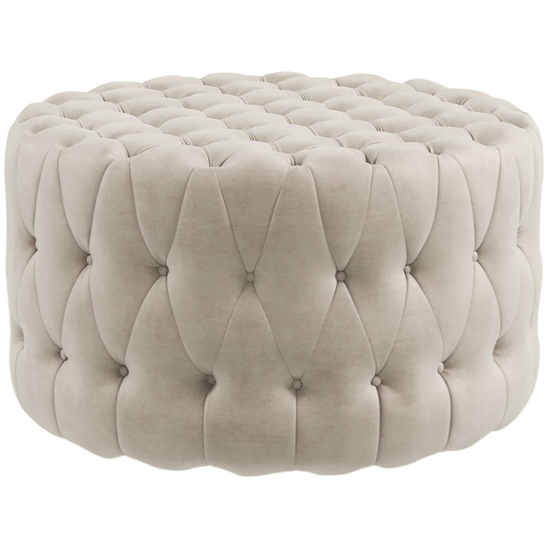 HOMCOM 31.5" Round Ottoman, Large Velvet-Feel Upholstered Foot Stool With Button Tufted Design And Padded Seat For Living Room, Entryway, Beige