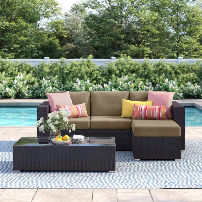 Convene 3 Piece Rattan Sectional Seating Group with Cushions, Mocha