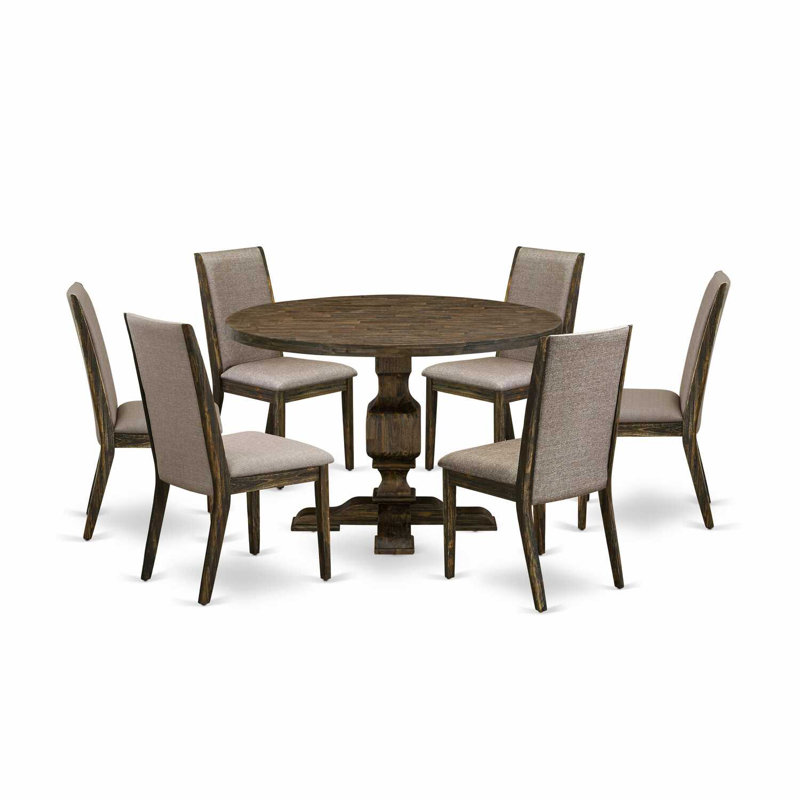 3-Piece Distressed Jacobean Finish Solid Wood Top Dining Table with 2 Chairs with Lattice Back, 7