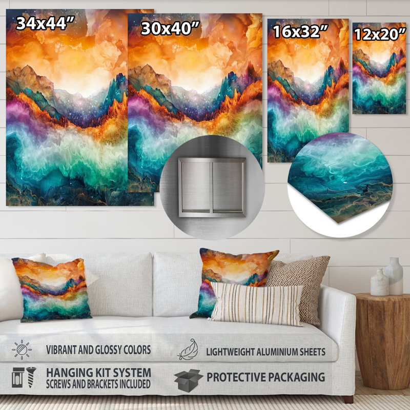 Celestial Abstract Mountain Landscape I - Paysages, reproduction d'art sur métal, H 32 po x l 24 po x P 0,84 po