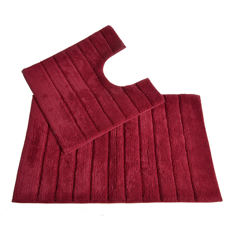 Linear Ribbed Two Piece Bath Mat Set, Cranberry