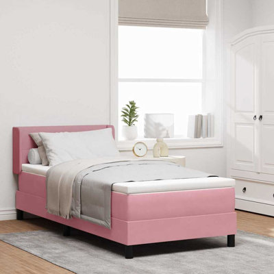 Lit sommier avec matelas Vidaxl noir 39,4 x 78,7 en velours rose
