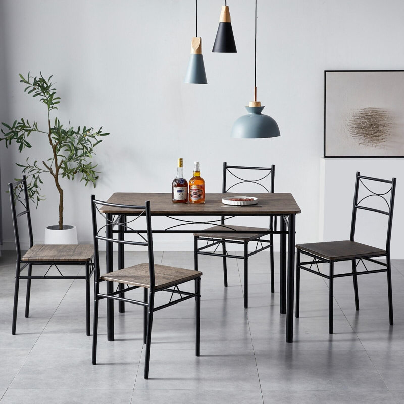 Liammatthew 4 -Person Dining Set, Distressed Gray, Distressed Grey, Black