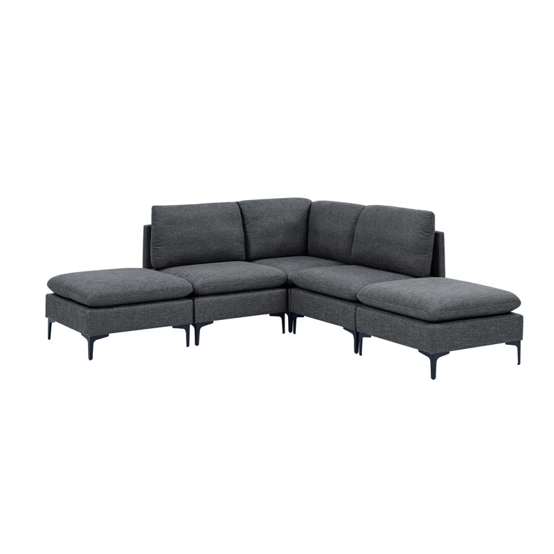 Canapé modulaire réversible avec repose-pieds de 91 po Aslaug, Mélange de lin gris foncé