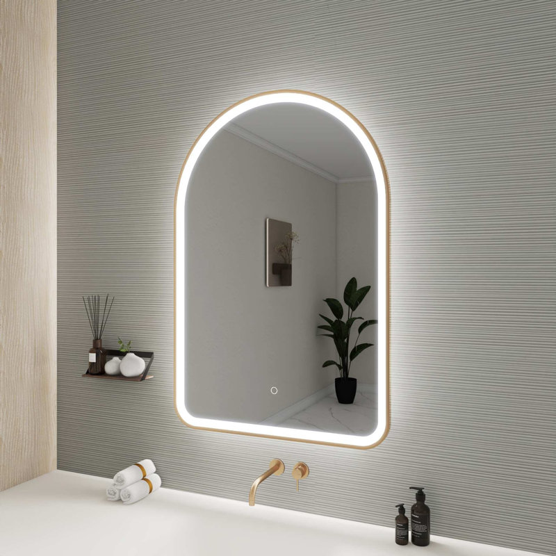 40 Inch Arch LED Front and Backlit Wall Mirror in Satin Gold, Satin Gold, 40" x 27"