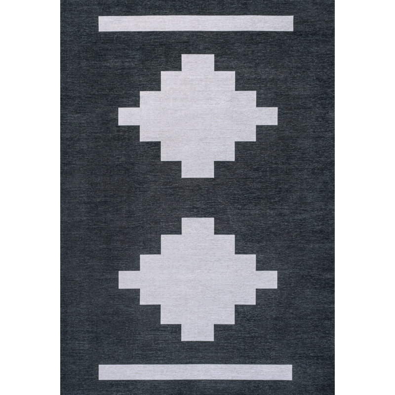 Tapis bleu marine / gris clair Linfert, Rectangle 8 pi 10 po x 12 pi