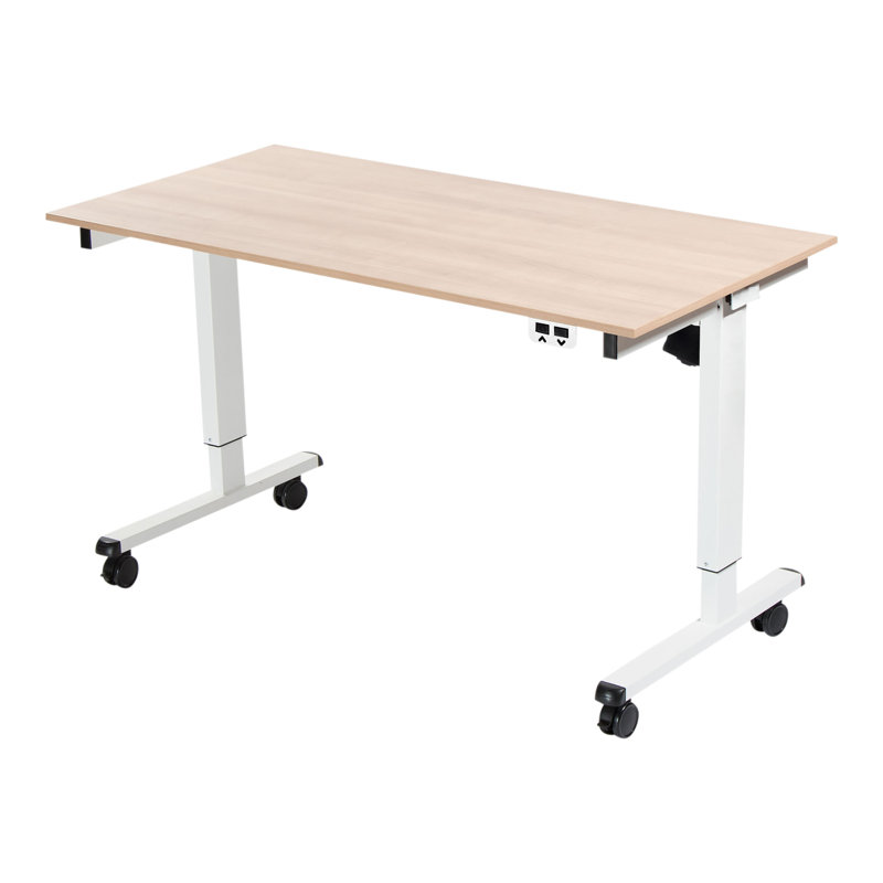 Adjustable Metal Base Standing Desk, Natural Walnut/White, 32.5" H x 59" W x 29.5" D