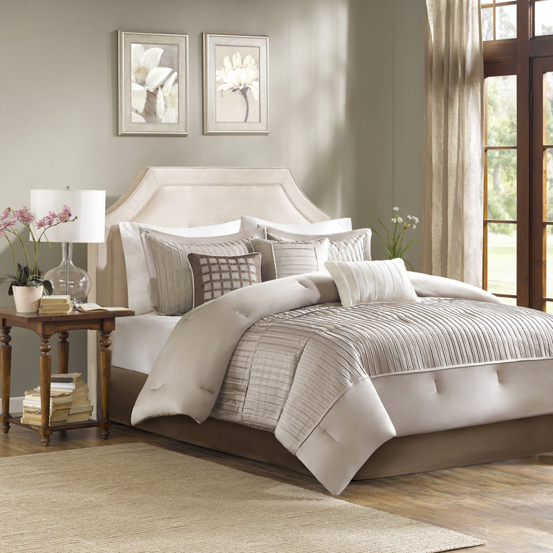 Édredon grand taupe 7 pièces Charmeuse, Grand édredon + 6 pièces supplémentaires