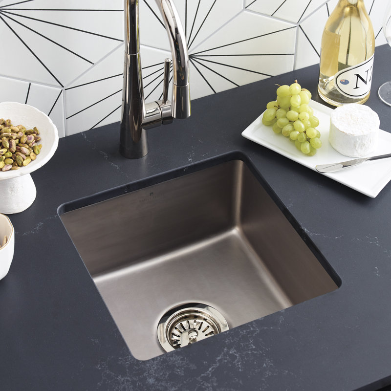 Reveler 15.75" Square Undermount Fireclay Bar Sink, Platinum