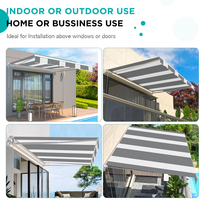 Retractable Patio Awning, 250cm W x 200cm D, Grey/White