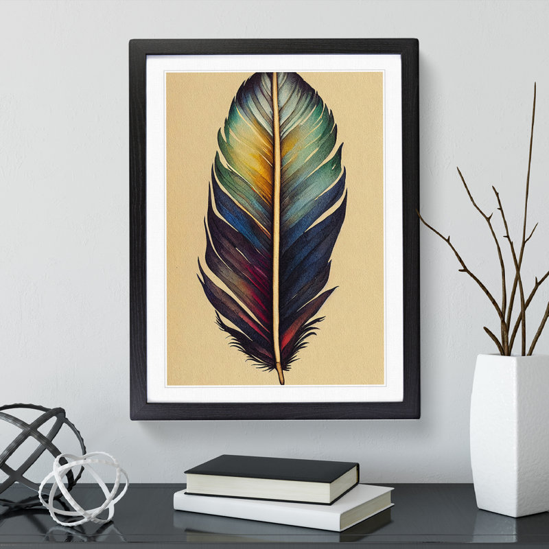Vivacious Feather - Wall Art, Black Framed, 36cm H x 27cm W, White