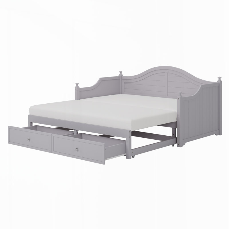 Canapé-lit en bois avec tiroirs de rangement, Gris clair