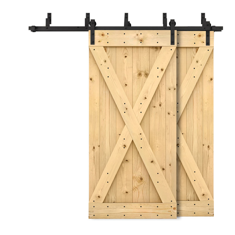 Porte de grange à panneaux et en bois avec quincaillerie d'installation, 88 po x 84 po, Sans finition