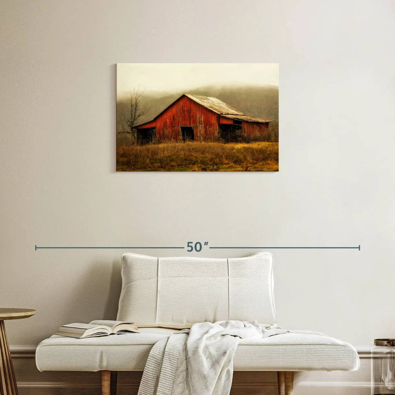 Skylight Barn dans le brouillard, H 20 po x l 30 po