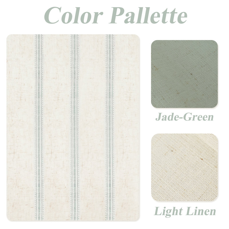Rideaux de cuisine Farmhouse, L 26 po x L 45 po, Rayé vert jade / lin clair