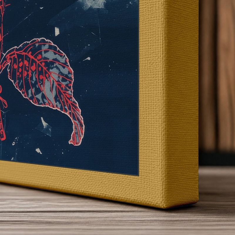 Linocut Bloom Botanical - Wrapped Canvas, 18x12 - 45.7 x 30.5 cm, Ochre Border