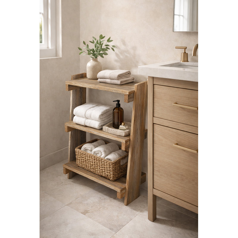 Table d'appoint en bois récupéré à 3 niveaux - Tablette étroite en bois massif, support de rangement rustique fait à la main