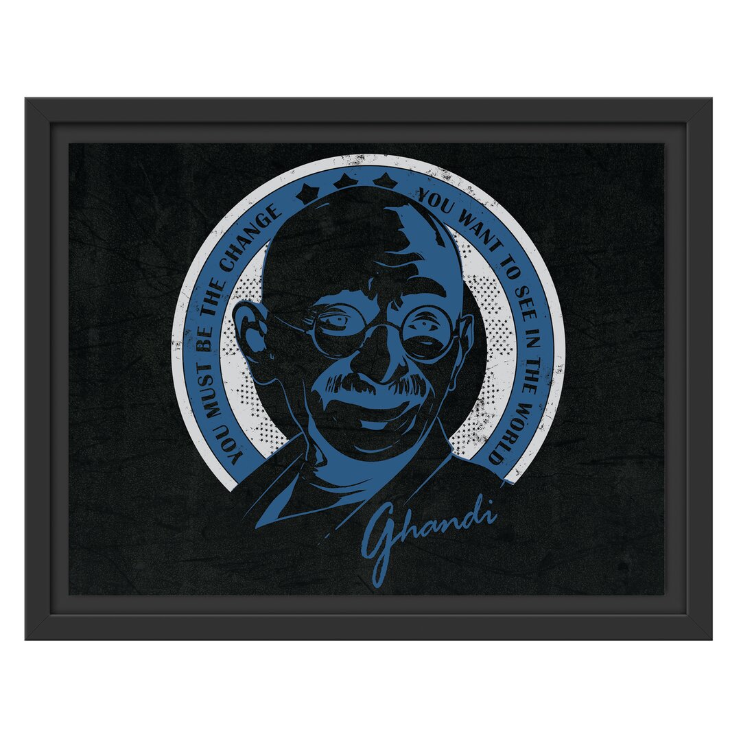 Gerahmtes Wandbild Ghandi Black