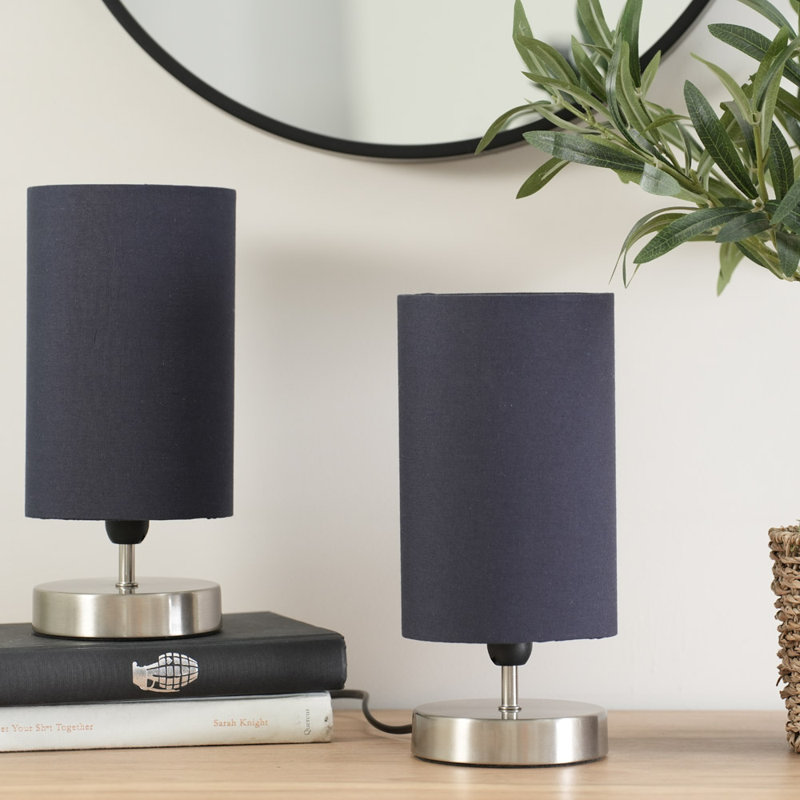 Romica Metal Table Lamp, Navy, Brushed Chrome, Yes