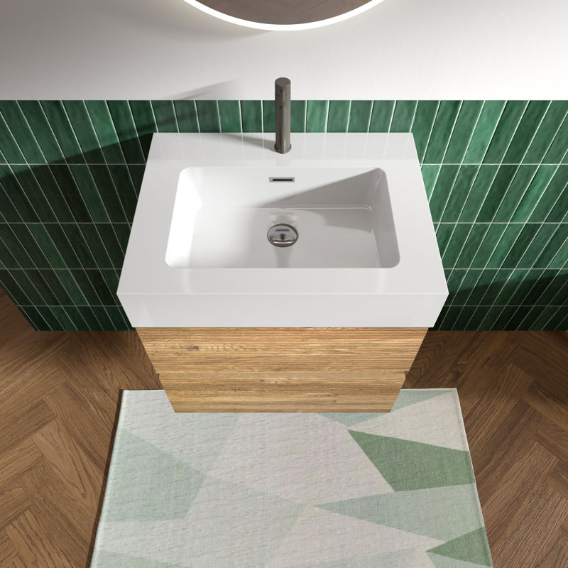 Meuble-lavabo mural avec deux tiroirs à fermeture en douceur, Chêne brut, 24", Blanc