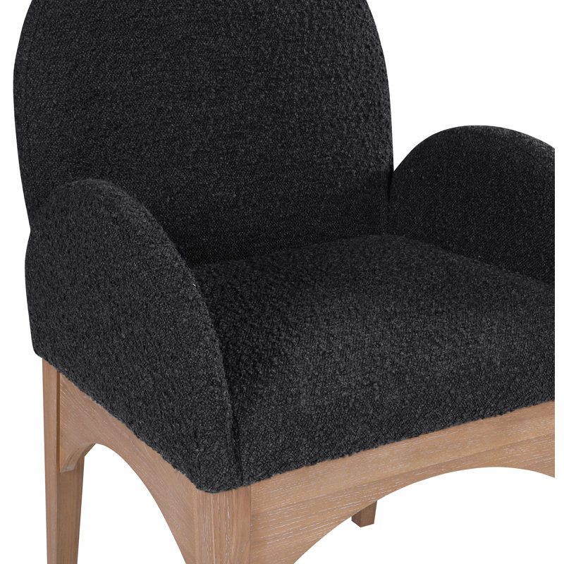 Waldorf Fabric Arm Chair Dining Chair, Black Boucle Fabric, Natural