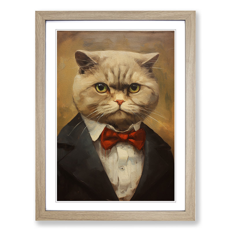 Cat Modern - Single Picture Frame Print on Wood, Oak Framed, 46cm H x 34cm W x 2cm D