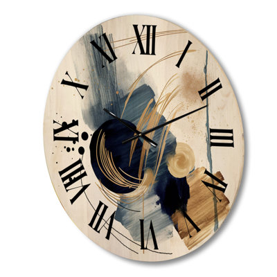 Paysage avec accents bleu foncé et or VI - horloge murale géométrique moderne surdimensionnée