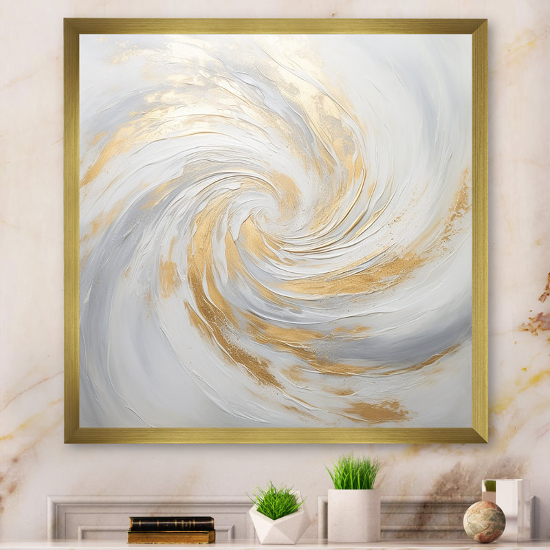 Vortex II doré et blanc, Cadre doré simple, H 36 po x l 36 po x P 1,5 po