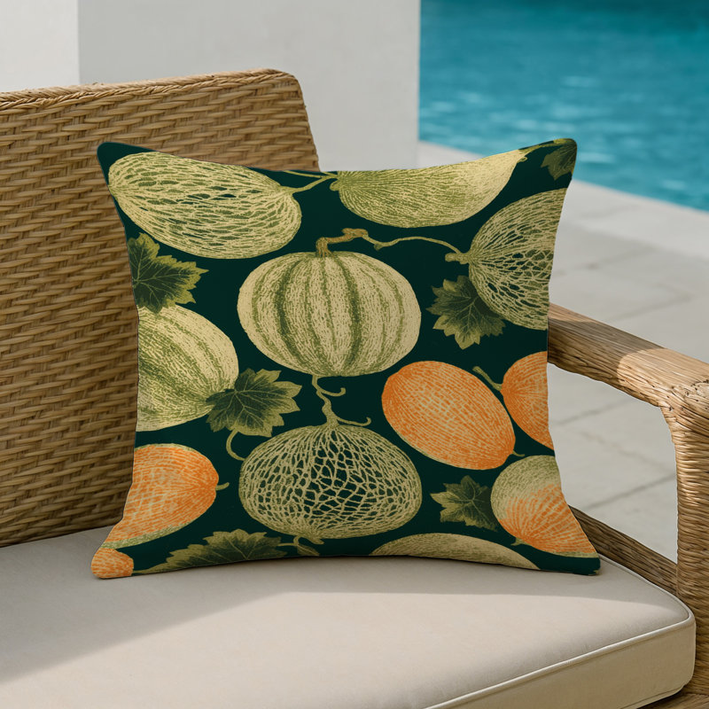 Indoor and Outdoor Throw Pillow, Square 16", Charentais Melon