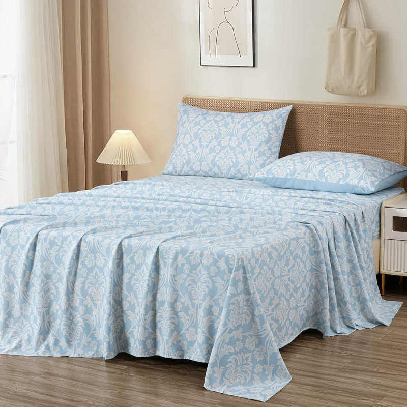 Ivy Floral Medallion Printed Microfiber Bed Sheet Set, Queen Sheet Set with 2 Pillowcases