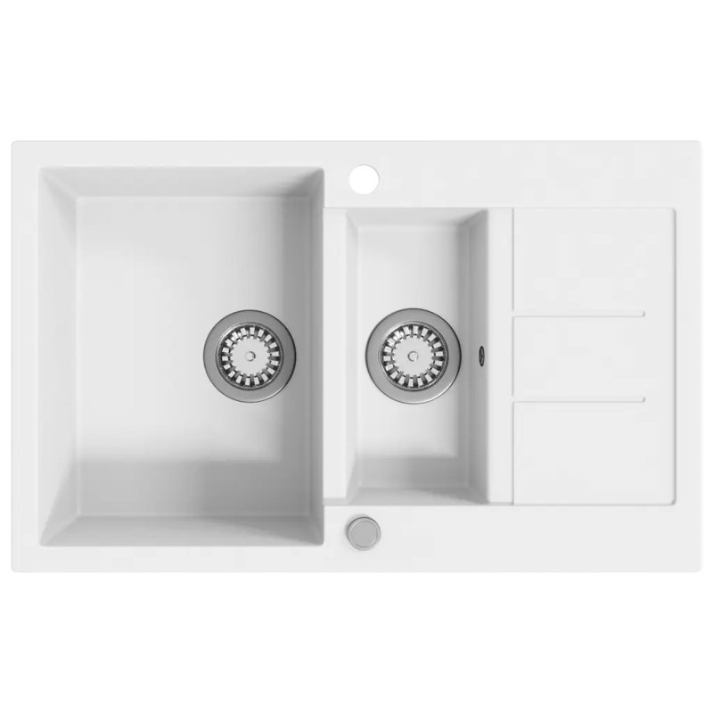 Belfry Kitchen Vada 500mm W Double Bowl Stone Kitchen Sink with 1 Faucet Hole, White