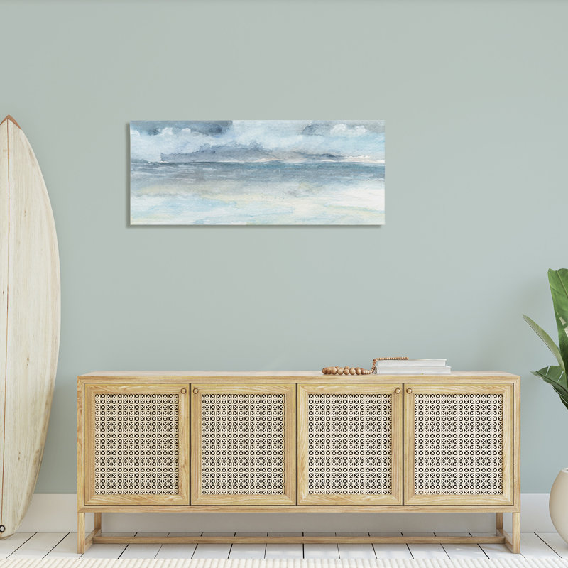 «Abstract Cloudy Ocean Waves» par Regina Moore - Peinture, H 20 po x l 48 po