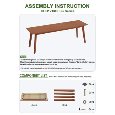 100% bureau en bois massif 71 po Mid Century Modern